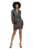 V-Neck Metallic Dress with Pockets