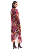 Black and Fuchsia Printed Midi Wrap Dress