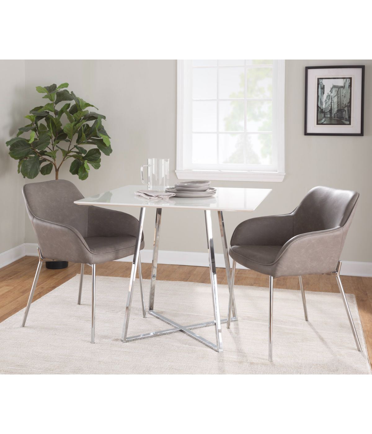 Cosmo Square Dining Table Chrome & White