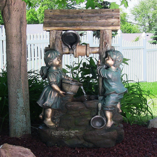 39"H Polyresin and Fiberglass Children at the Well Water Fountain with LED Light