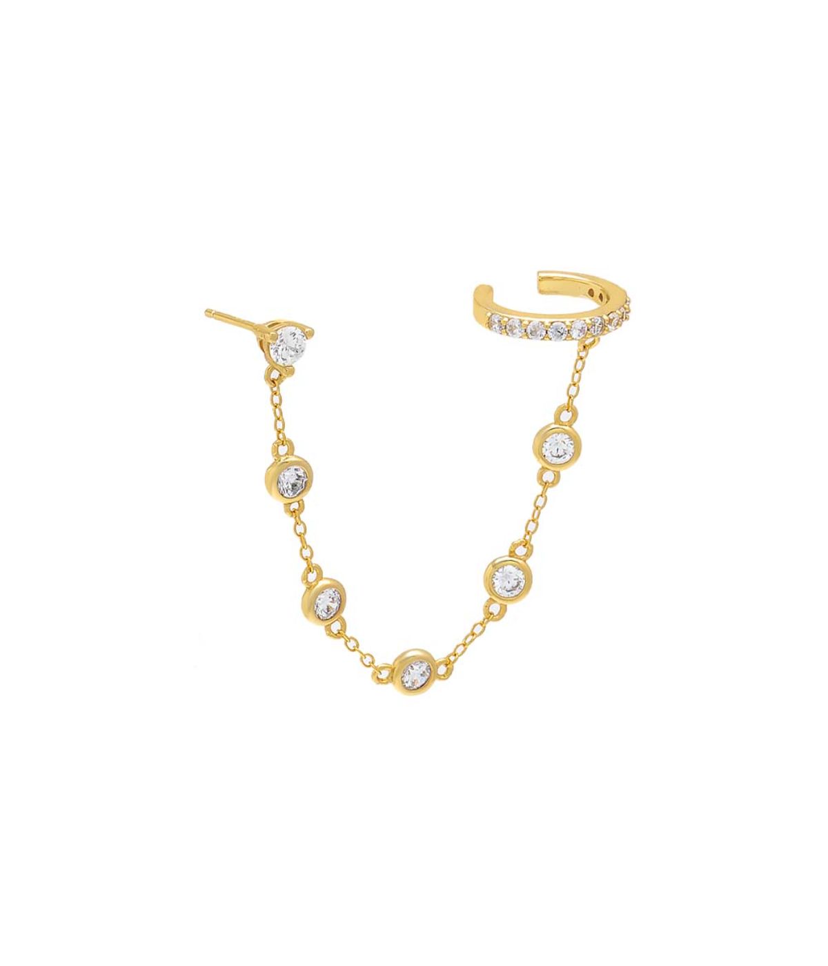 Diamond By The Yard Chain Stud Ear Cuff Gold