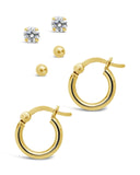 Hoop, Sphere Stud, and Cubic Zirconia Stud Earrings