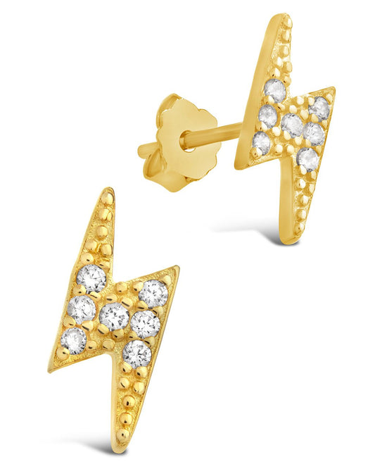 Lightning Bolt Studs with CZ Stones