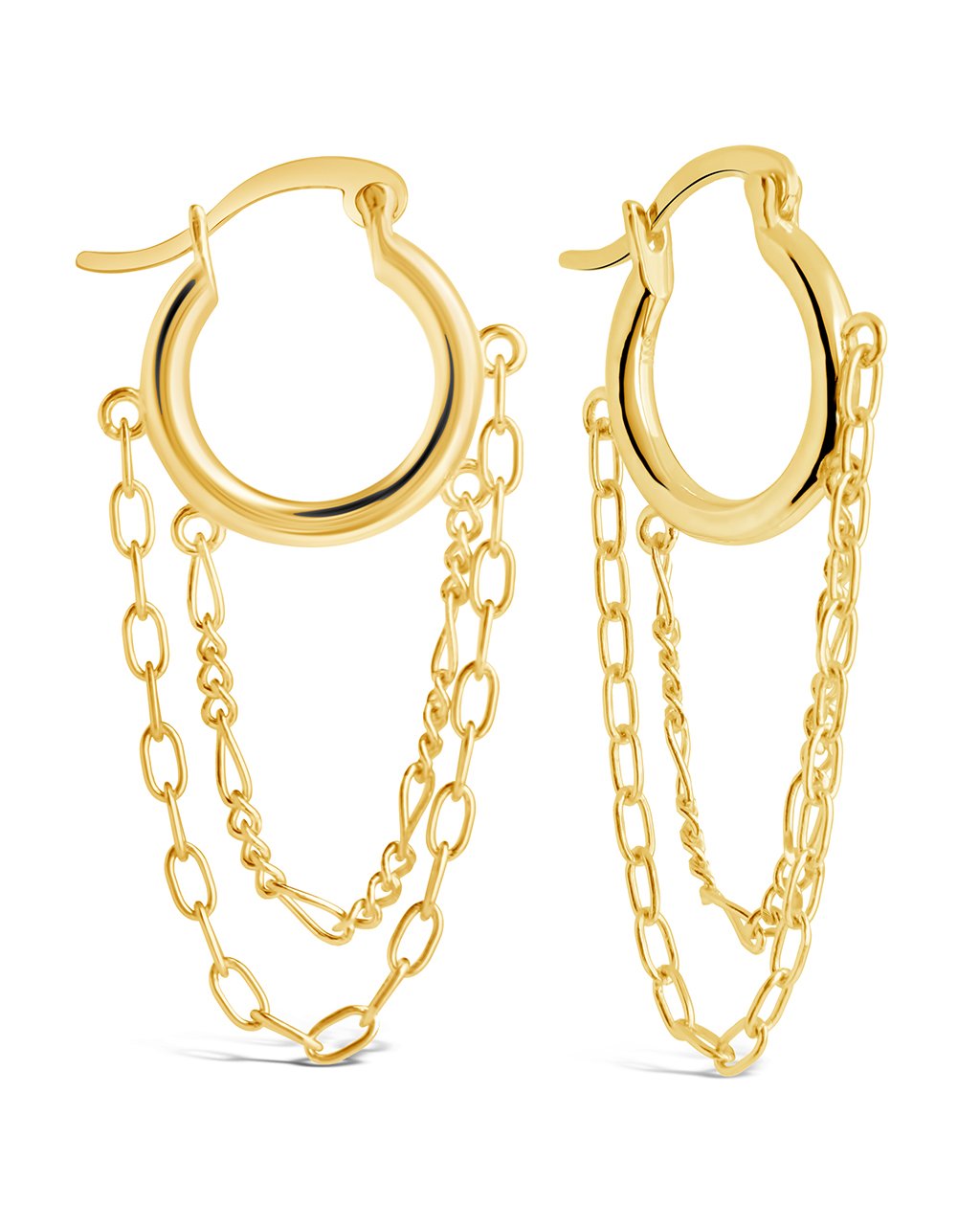 Hollow Hooped Earrings with Chain Dangles