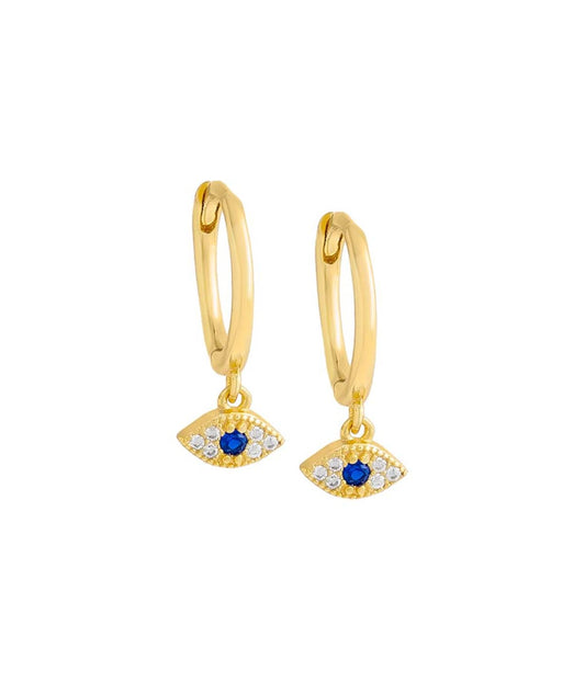 Dangling Evil Eye Huggie Earring Sapphire Blue