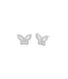 Pave X Baguette Butterfly Stud Earring Silver