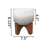 White to Grey Graduated Ceramic Pot On Wood Stand