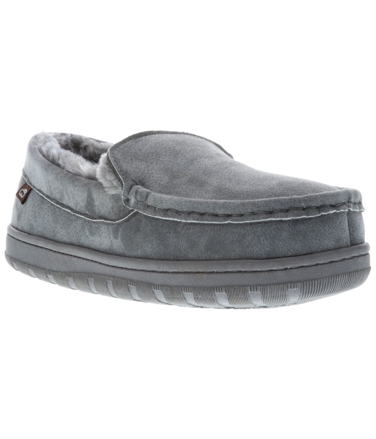 Men's suede Moc slipper with fur lining Charcoal