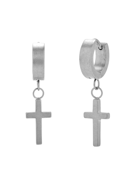 Men's Dangle Cross Hoop Earrings