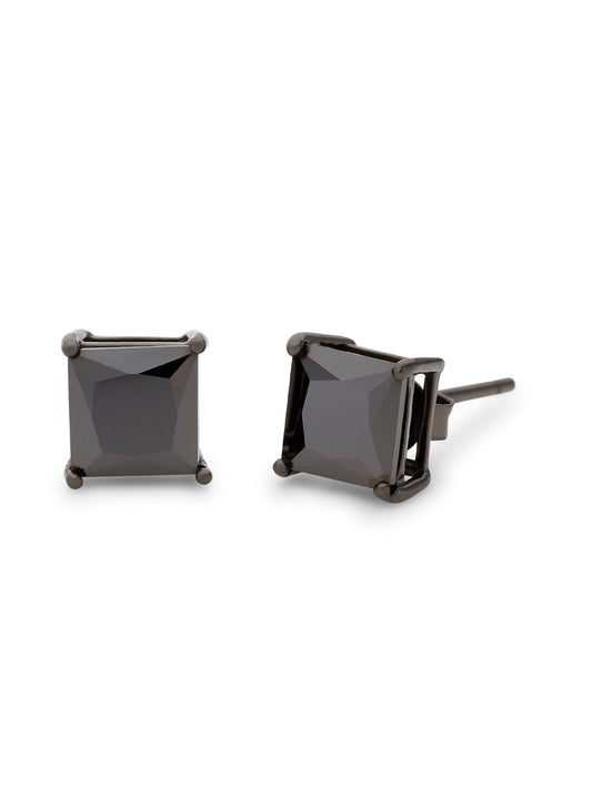 Men's Black Square Stud Earrings