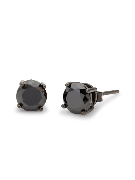 Men's Black Round Stud Earrings