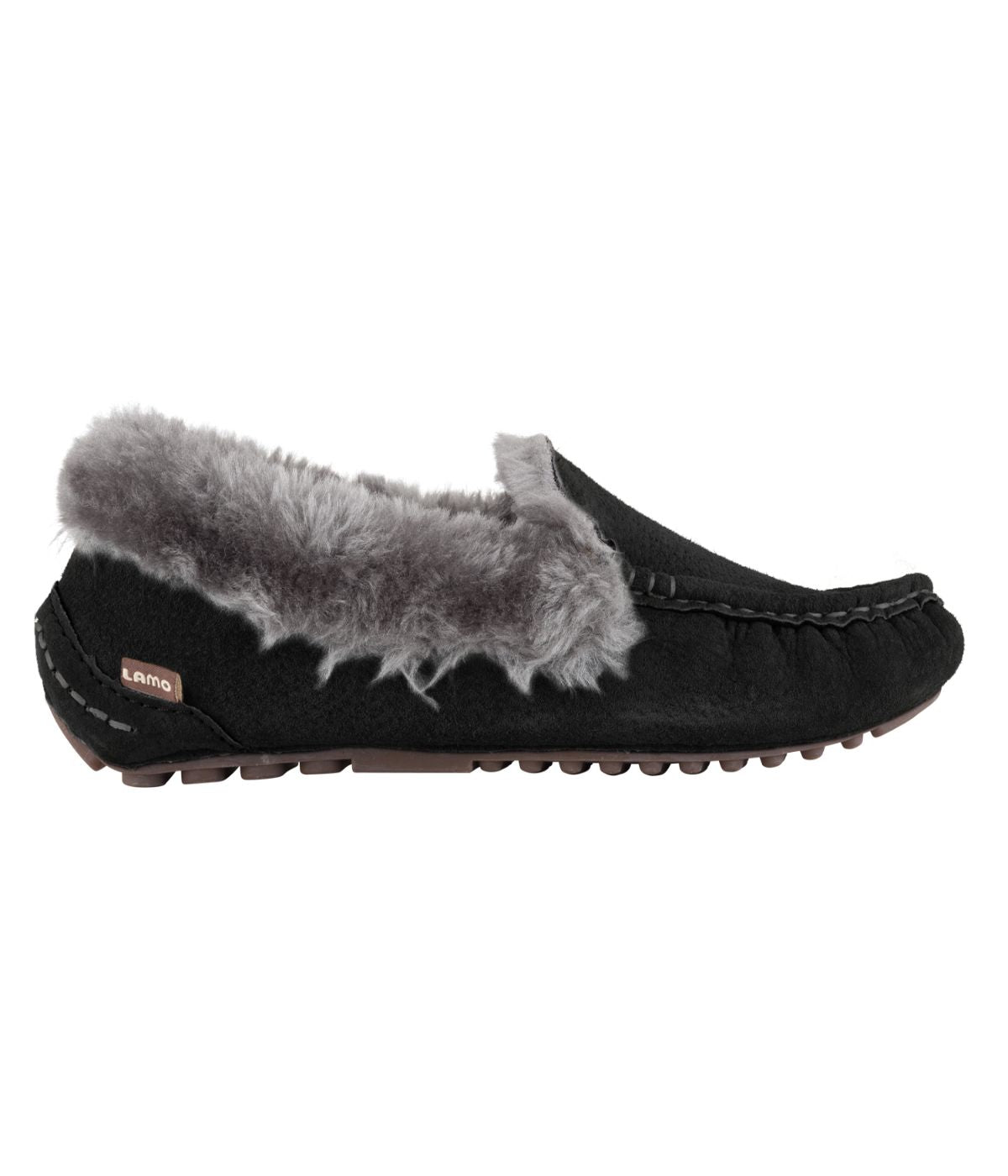 Classic Ladies rich suede Moc with fur lining & plush fur collar BLACK