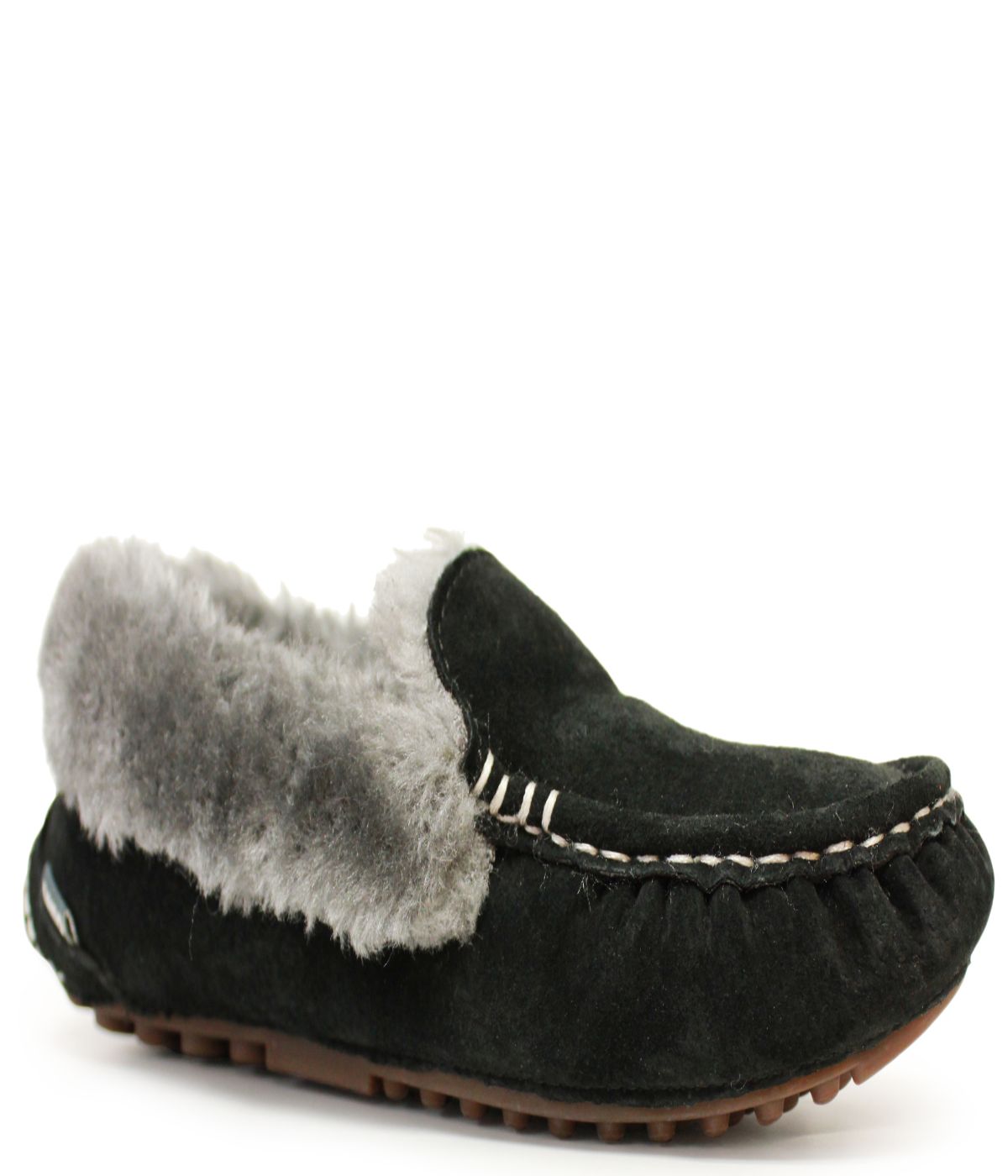 Classic Ladies rich suede Moc with fur lining & plush fur collar BLACK