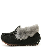 Classic Ladies rich suede Moc with fur lining & plush fur collar BLACK