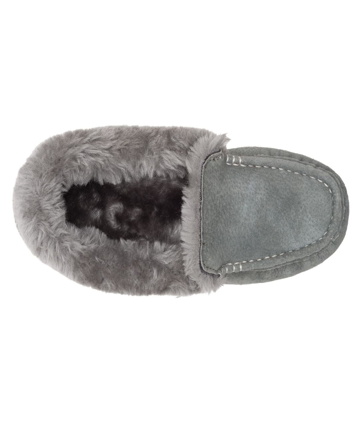 Classic Ladies rich suede Moc with fur lining & plush fur collar CHARCOAL