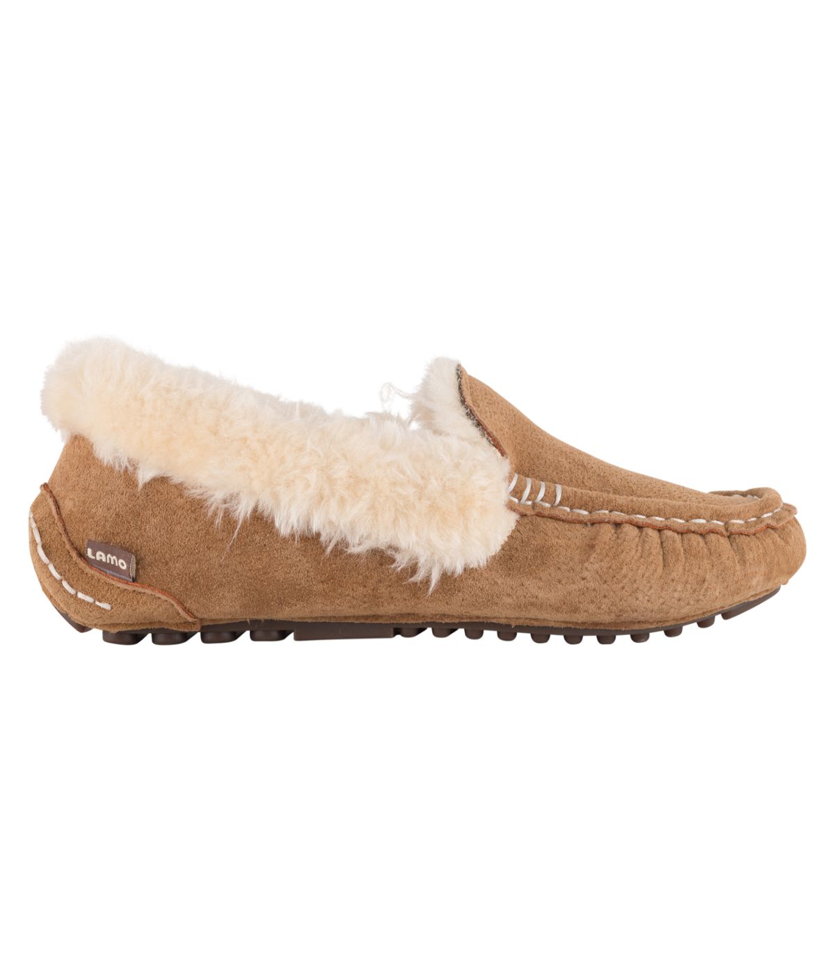 Classic Ladies rich suede Moc with fur lining & plush fur collar CHESTNUT