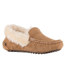 Classic Ladies rich suede Moc with fur lining & plush fur collar CHESTNUT