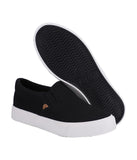 Ladies double gore slip-on shoe in denim, PU or Canvas Black Perf