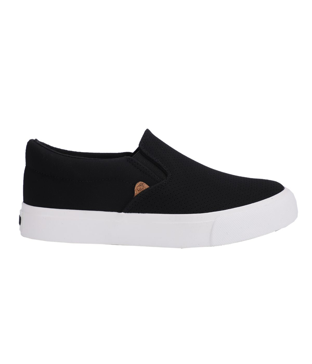 Ladies double gore slip-on shoe in denim, PU or Canvas Black Perf