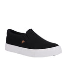 Ladies double gore slip-on shoe in denim, PU or Canvas Black Perf