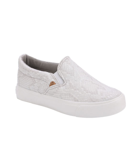 Ladies double gore slip-on shoe in denim, PU or Canvas White Snakeskin