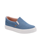 Ladies double gore slip-on shoe in denim, PU or Canvas Denim Blue