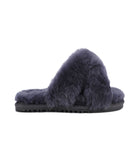 Ladies' slide with Australian sheepskin criss-crossed straps Charcoal