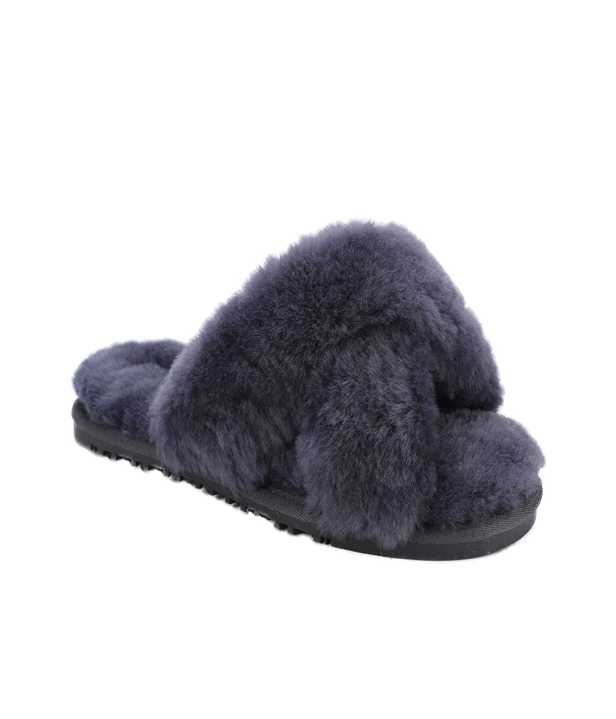 Ladies' slide with Australian sheepskin criss-crossed straps Charcoal