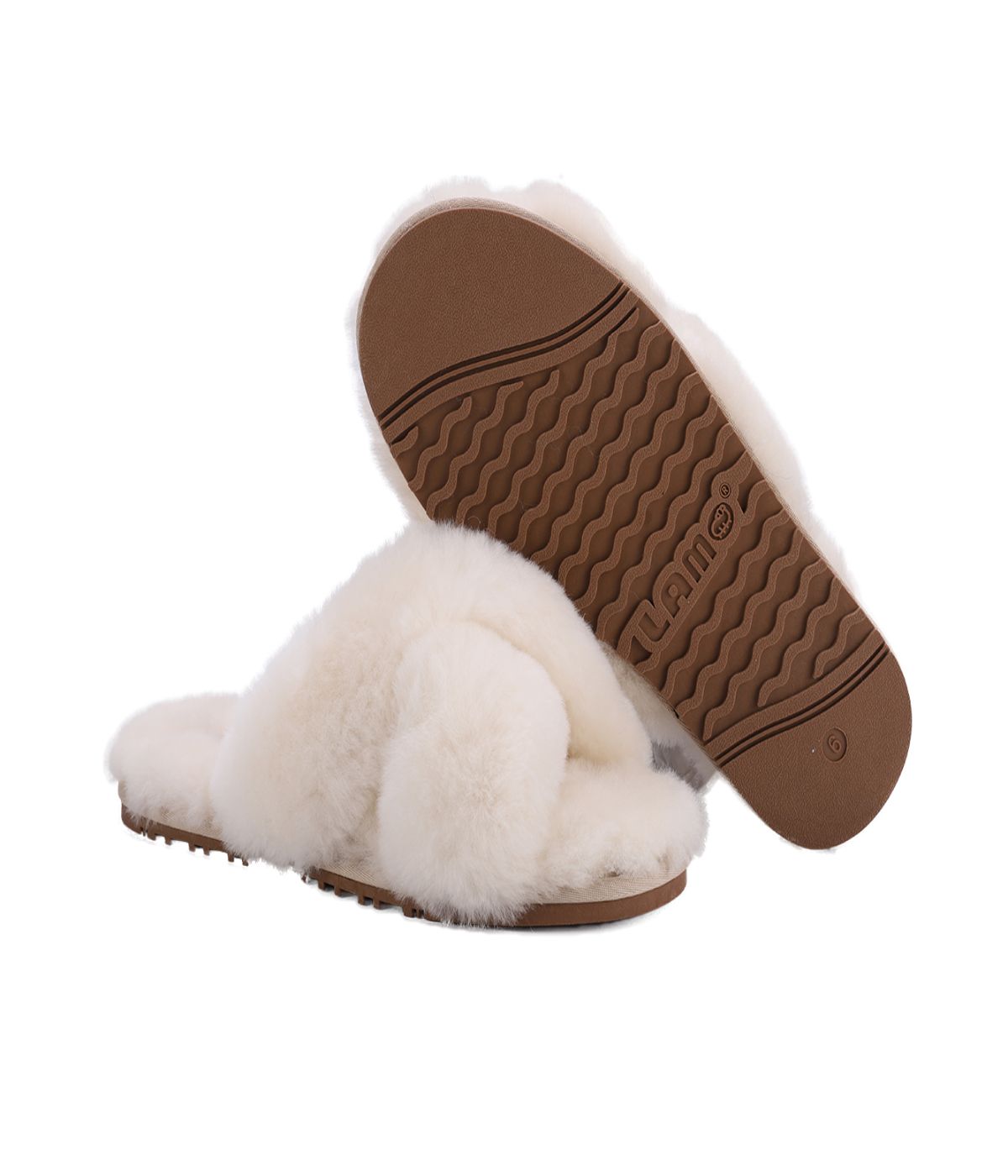 Ladies' slide with Australian sheepskin criss-crossed straps Cream