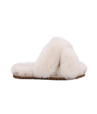 Ladies' slide with Australian sheepskin criss-crossed straps Cream