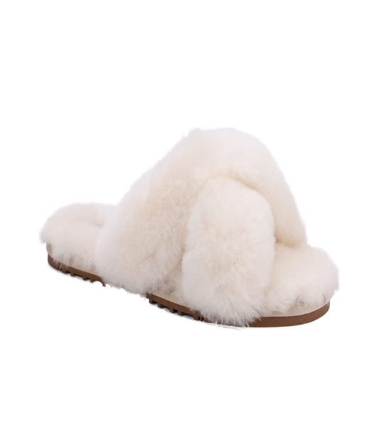 Ladies' slide with Australian sheepskin criss-crossed straps Cream