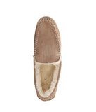 Wide ladies rich suede slipper moccasin with fur lining Chestnut