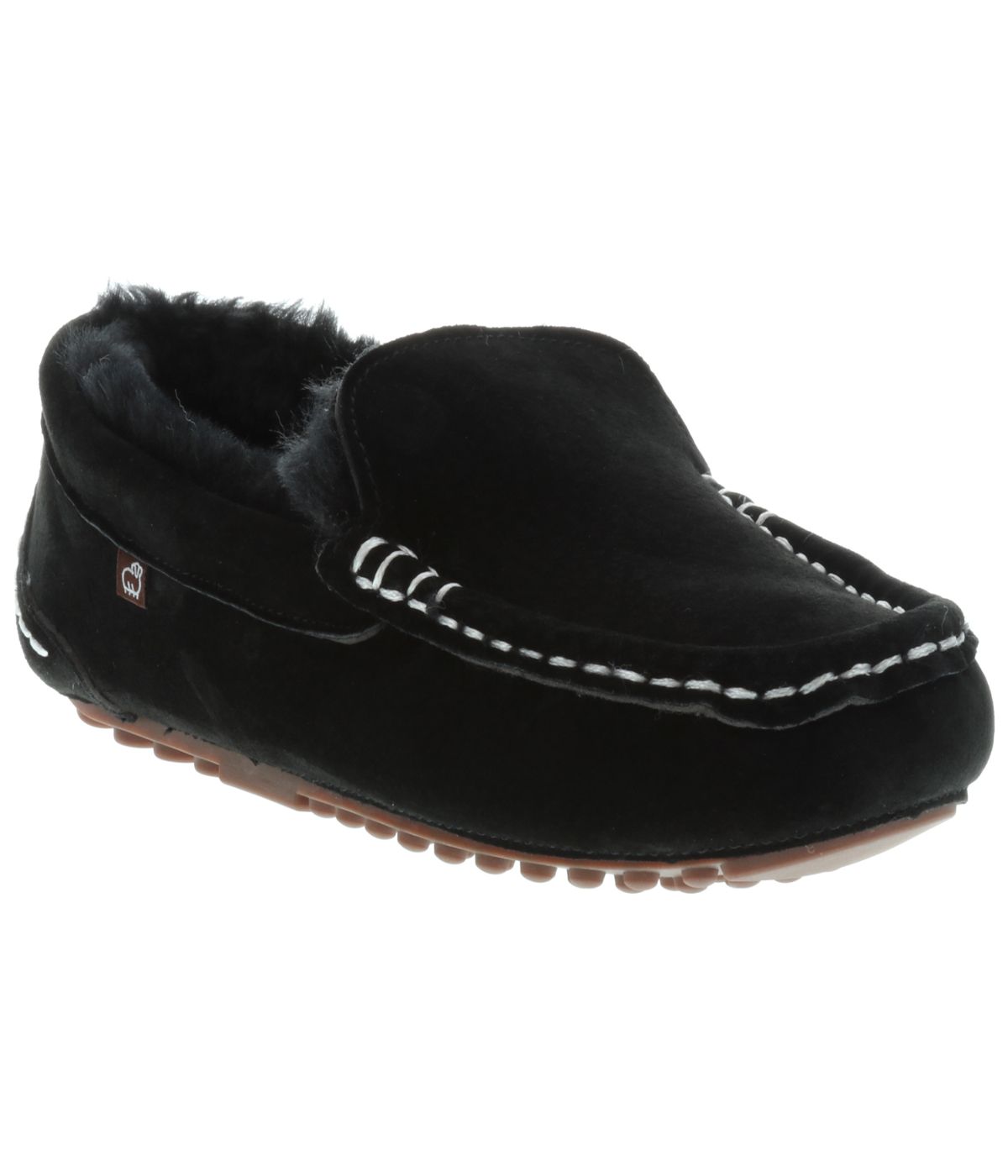 Ladies rich suede slipper moccasin with fur lining Black