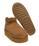 Best Selling Ladies 4" suede bootie with 2" platform outsole CHESTNUT