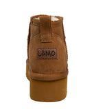 Best Selling Ladies 4" suede bootie with 2" platform outsole CHESTNUT