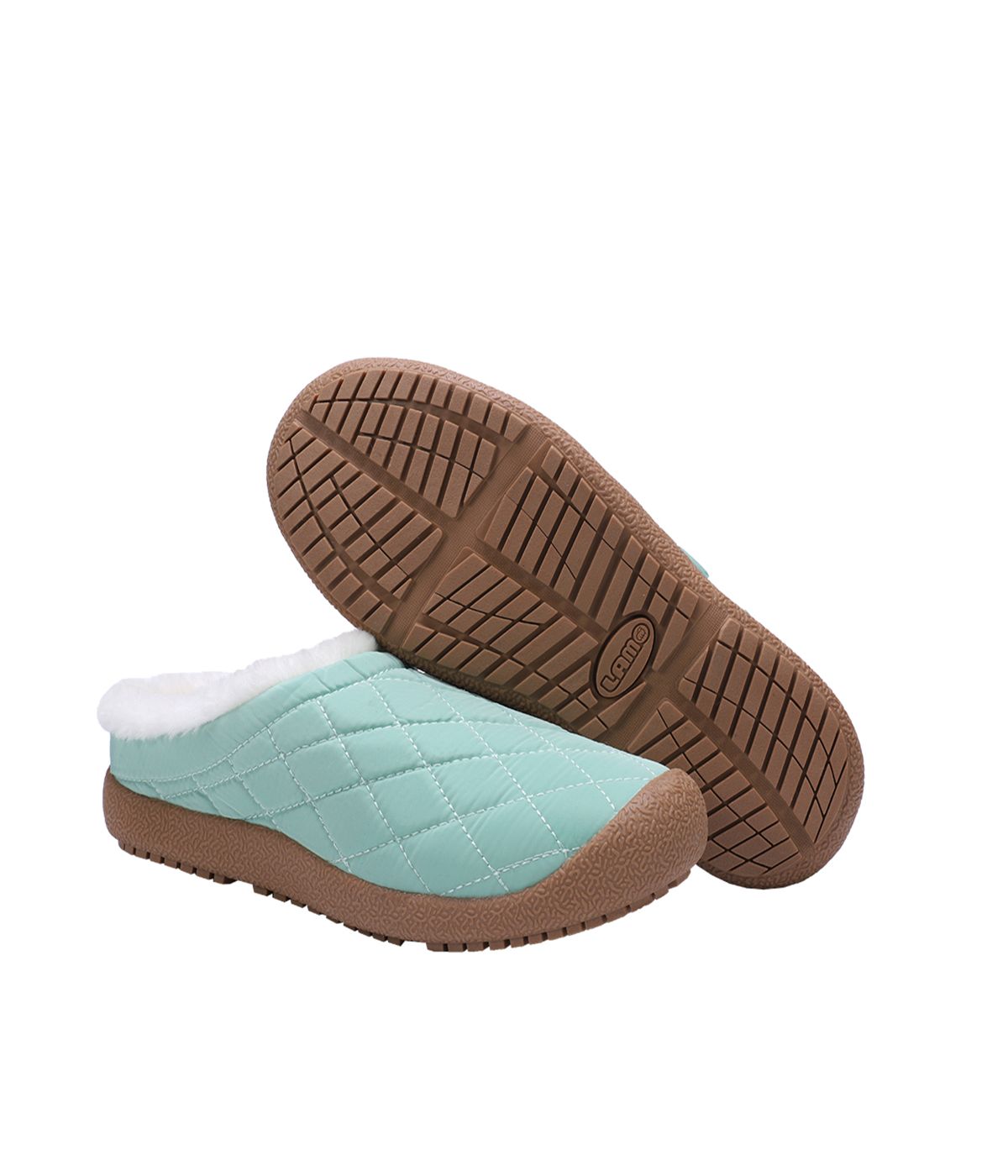 Ladies Quilted nylon slipper with fur lining SAGE