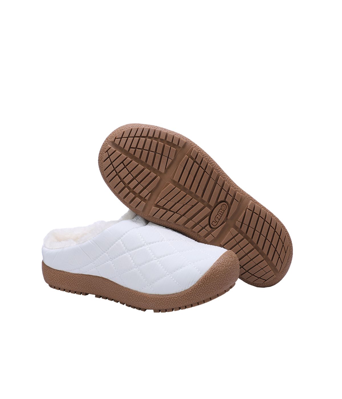 Ladies Quilted nylon slipper with fur lining WHITE