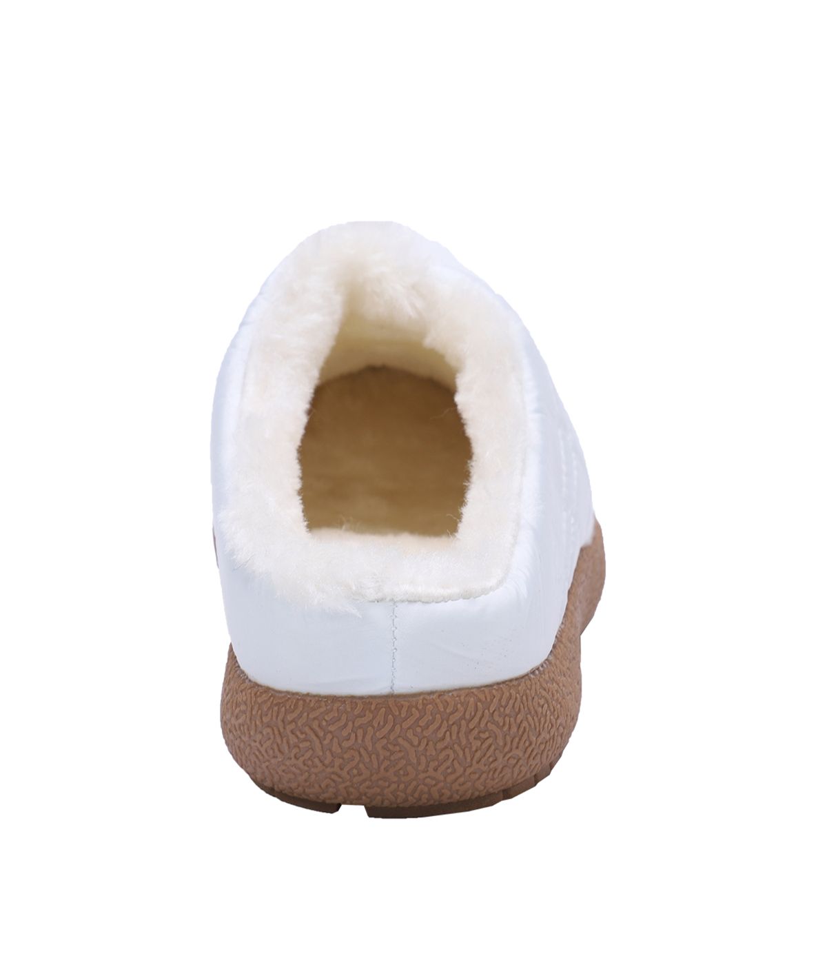 Ladies Quilted nylon slipper with fur lining WHITE