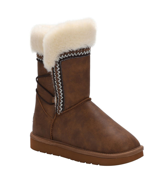 Pull-On Ladies 9" PU boot with fur lining Waxed Chestnut