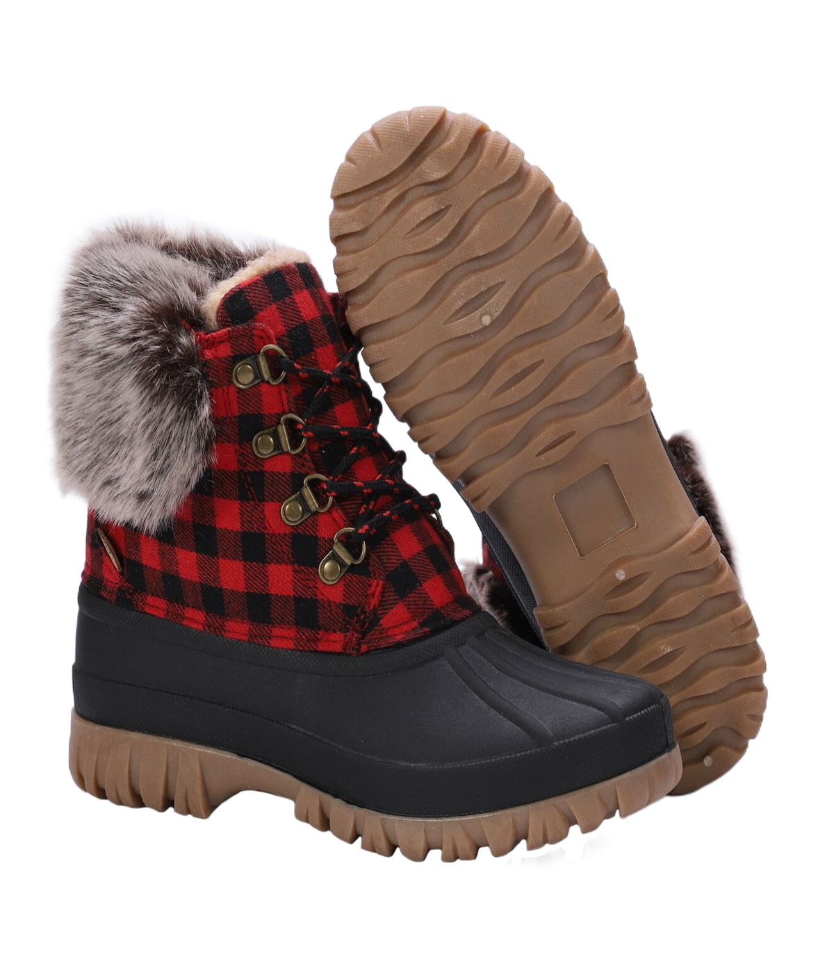 Ladies duck-boot style with curly wool lining Red Plaid