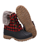 Ladies duck-boot style with curly wool lining Red Plaid