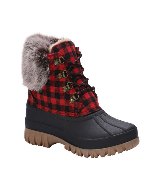 Ladies duck-boot style with curly wool lining Red Plaid