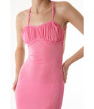 Ese Pink Dress with a Sweetheart Neckline Empire Waist and Adjustable Straps Midi Dress Pink