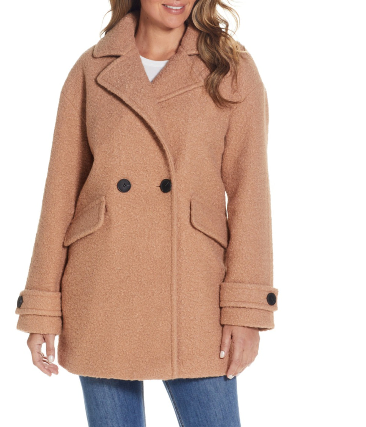 Double Breasted Boucle Peacoat Camel