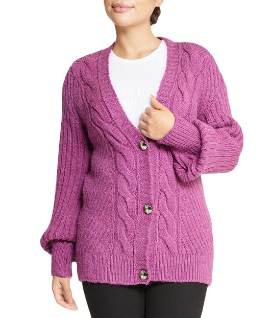 Deep V Cable Cardigan