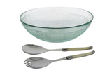 Recycled Glass Birch Salad Bowl & Laguiole Servers