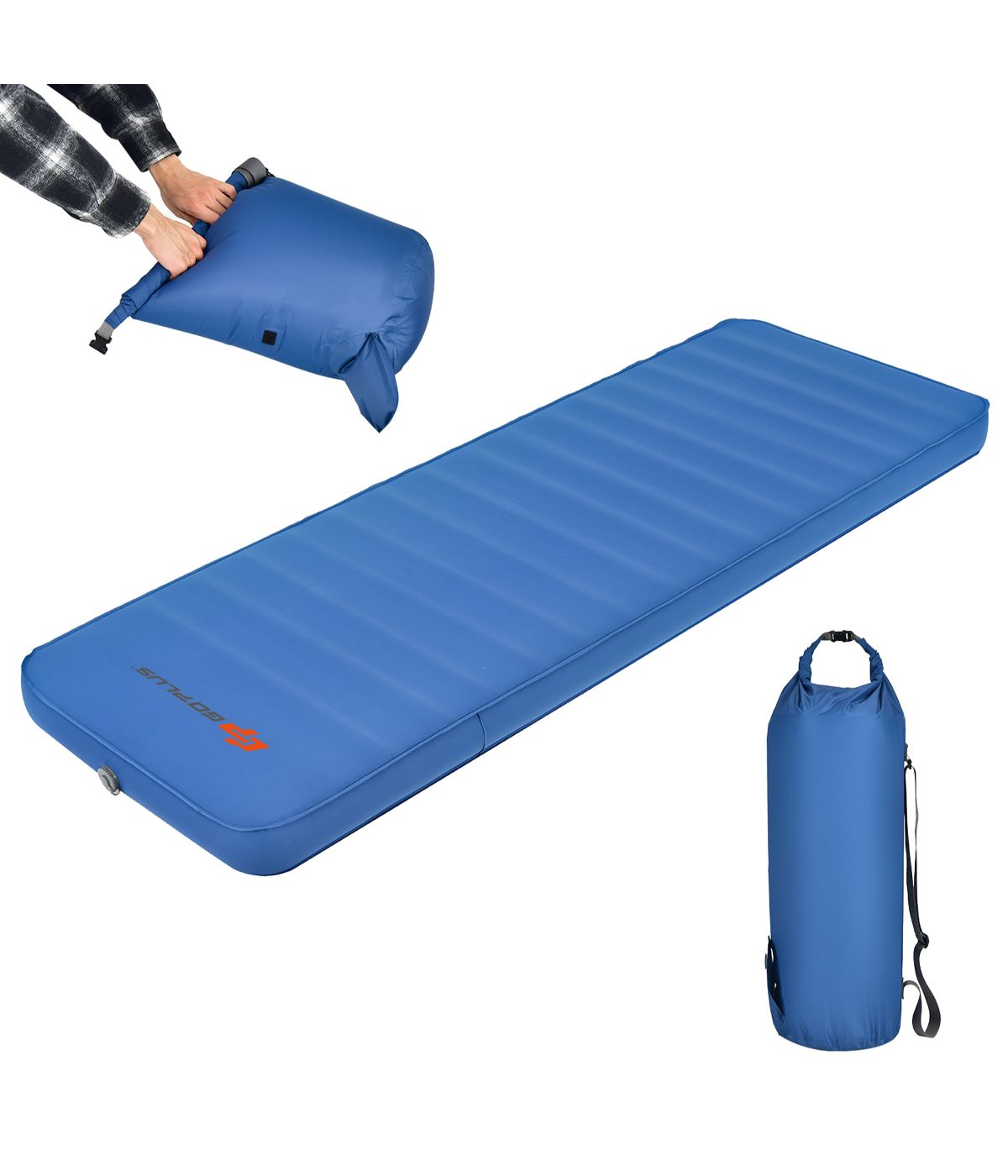 Folding Self Inflating Camping Sleeping Mattress With Carrying Bag Blue