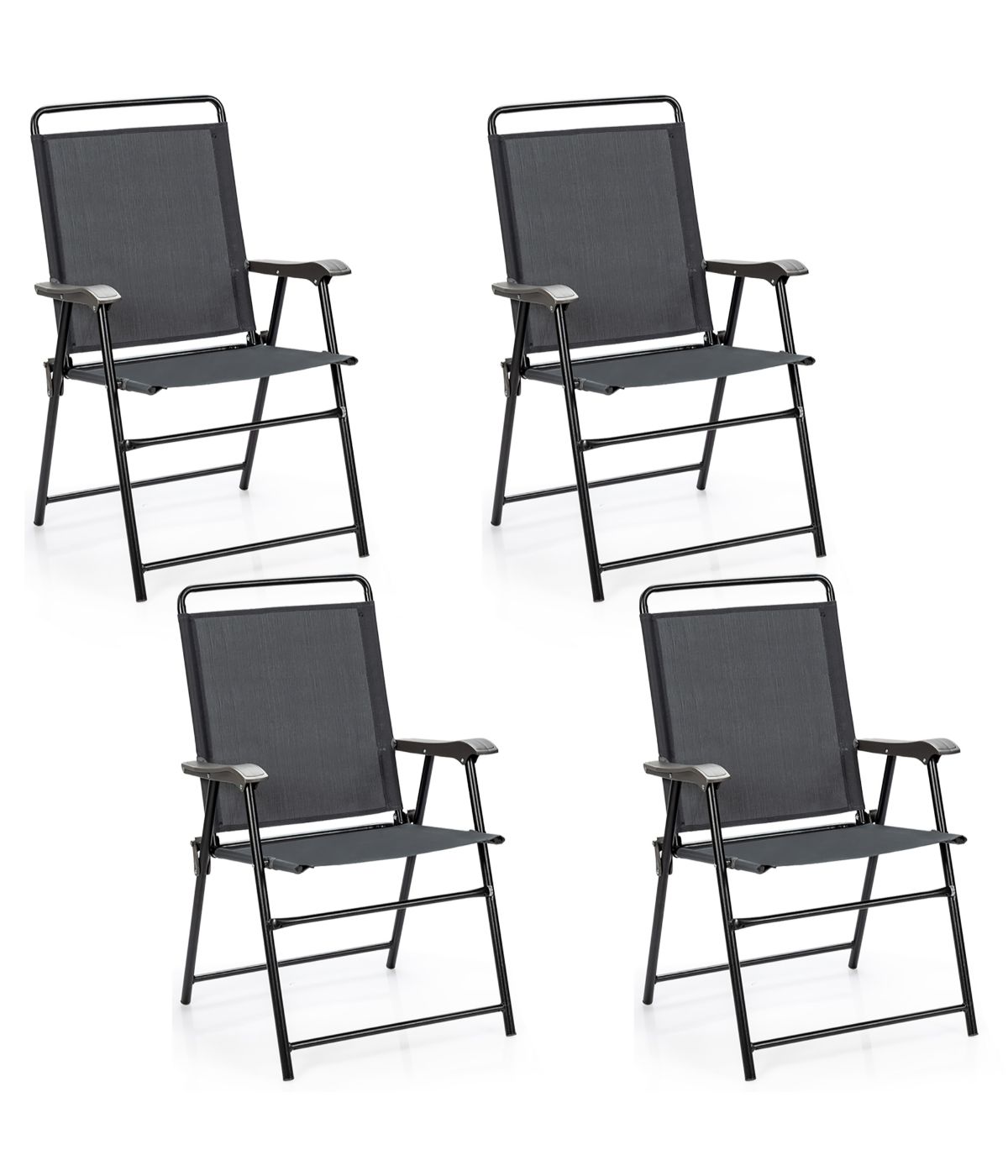 Outdoor Patio Folding Portable Chair For Camping Lawn Garden With Armrest Set of 4 Grey