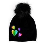 Foil Print Heart Faux Fur Pom Beanie