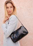 Handcrafted Baguette Shoulder Bag Croc Embossed